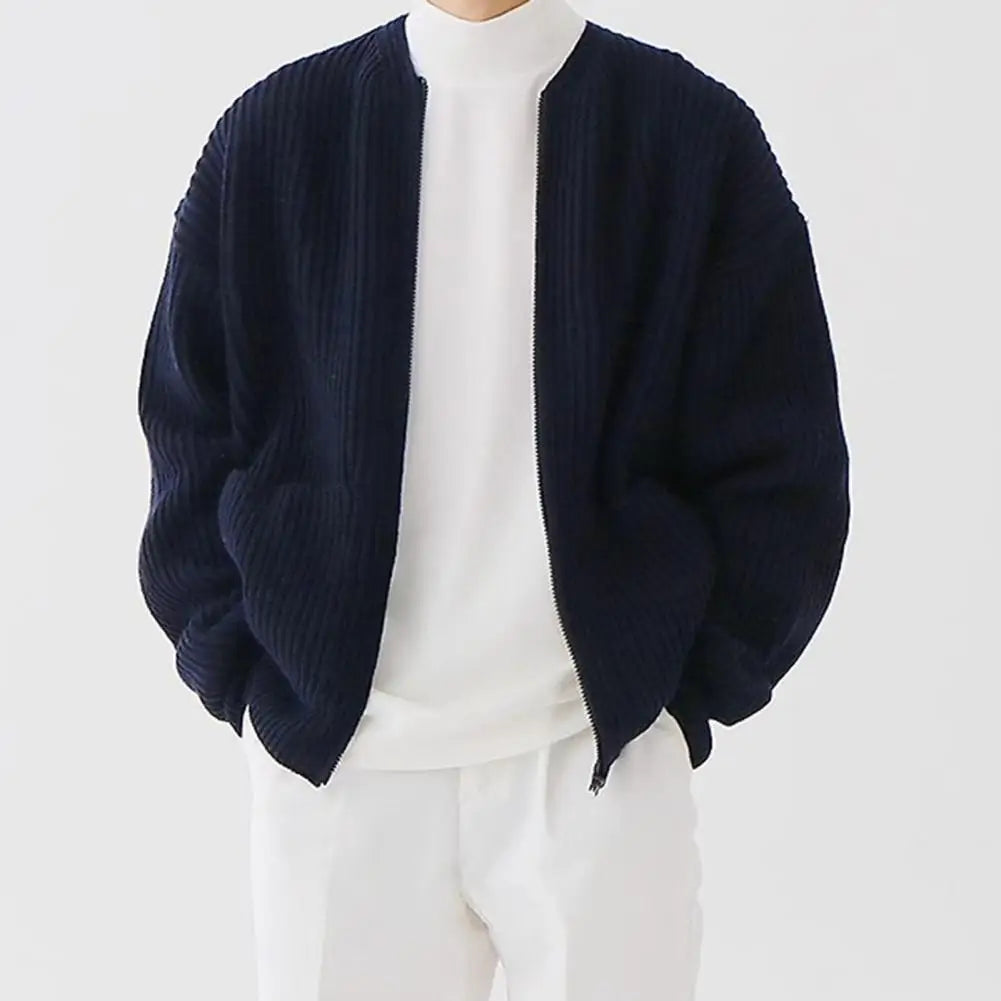 Cardigan sem gola com zíper