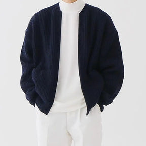 Cardigan sem gola com zíper
