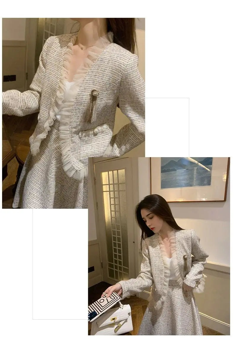 Conjunto de Duas Peças Tweed Estilo Saia