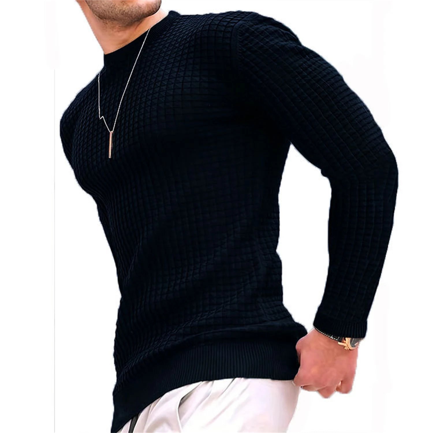 Casaco masculino moda pequena verificação Waffle juventude em torno do pescoço jacquard xadrez com capuz