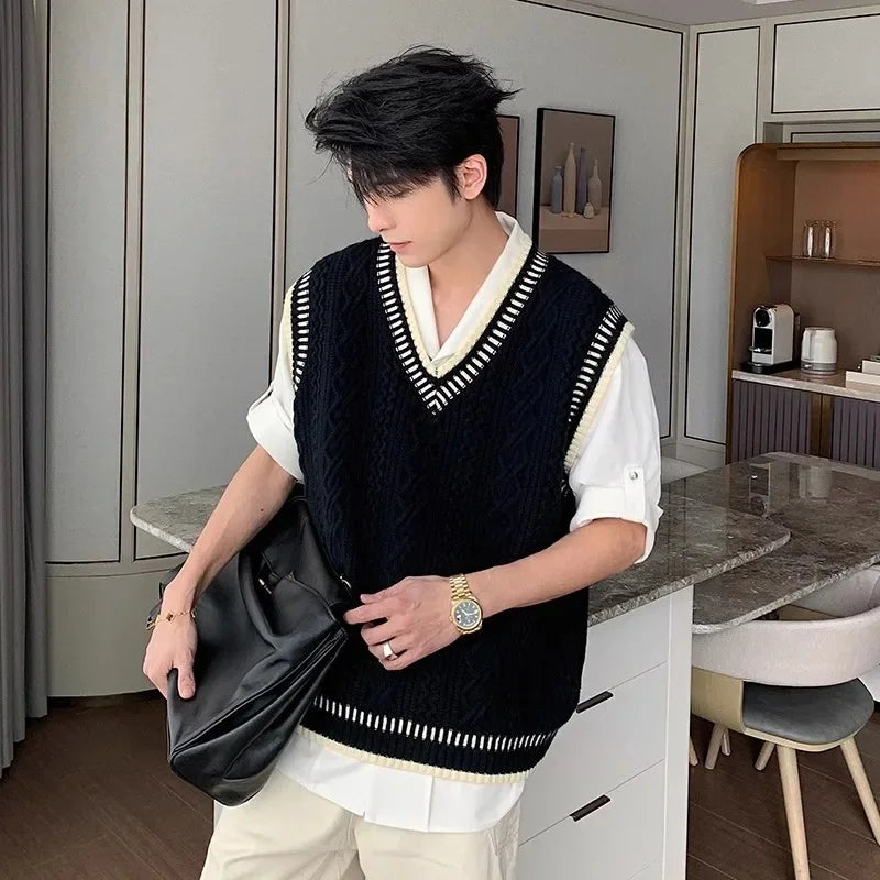 Colete suéter masculino casual decote em V