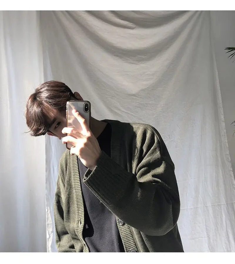 Suéter de Malha Solto com Abotoamento Simples - Estilo Coreano