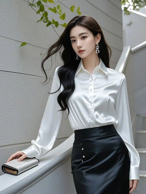 Camisas de seda mulheres coreanas moda Y2k