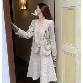 Conjunto de Duas Peças Tweed Estilo Saia