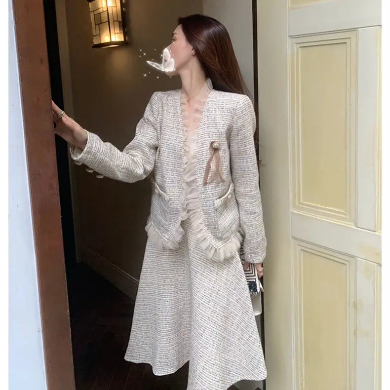 Conjunto de Duas Peças Tweed Estilo Saia