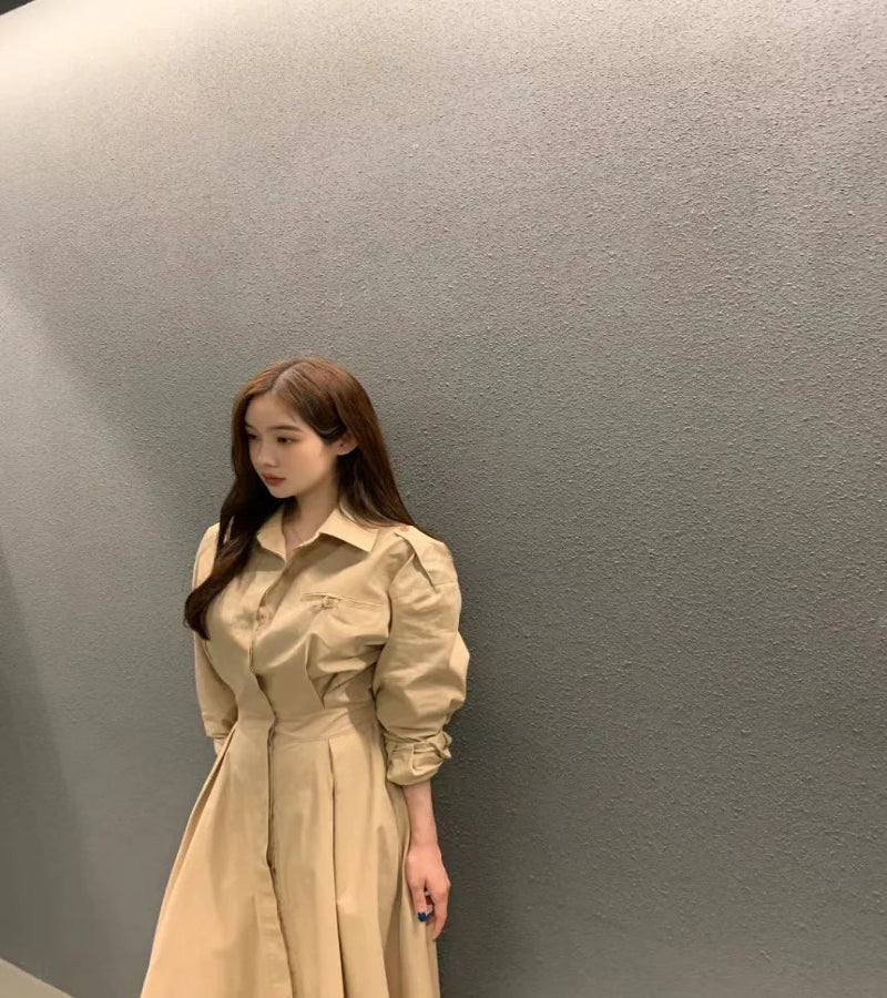 Vestido Malha Solto com Gola Redonda - Look Meia-Estação Coreano