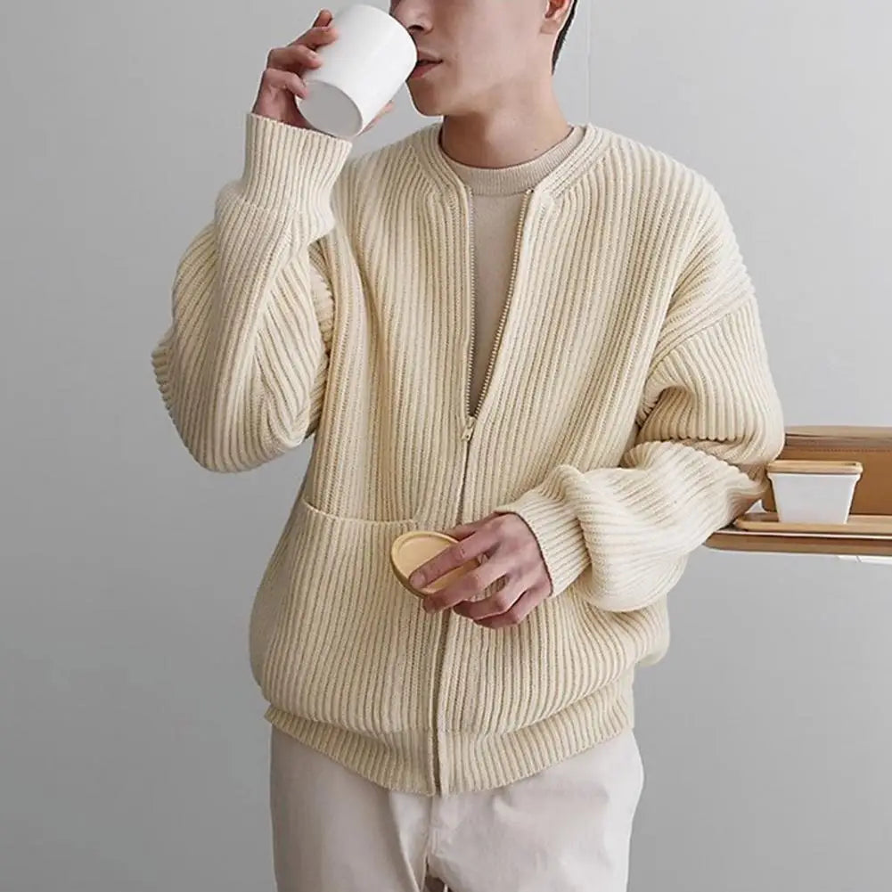 Cardigan sem gola com zíper