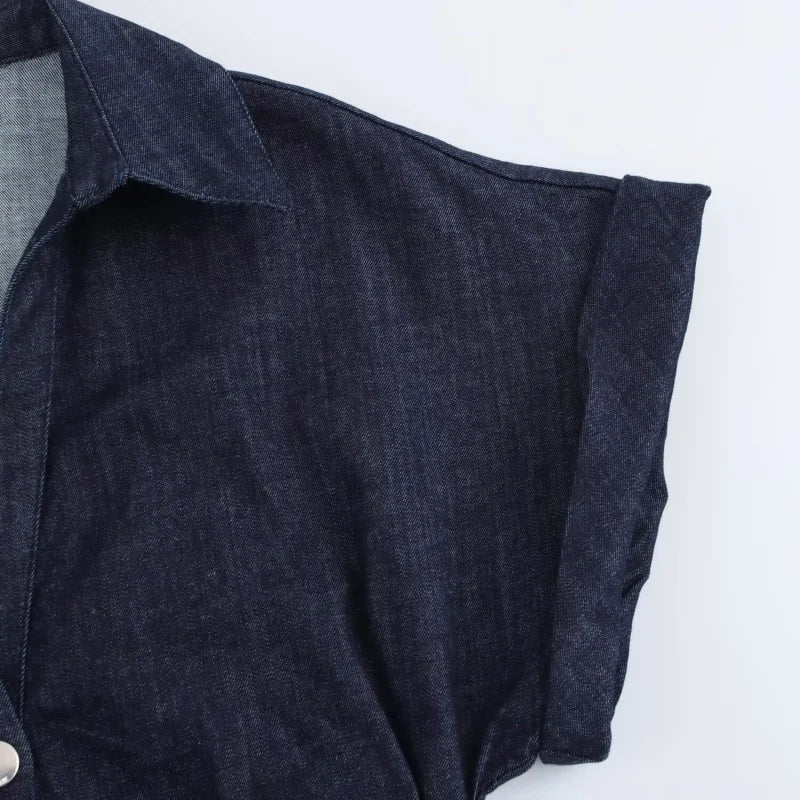 Vestido Jeans Midi Slim com Lapela - Look Seoul Denim Chic