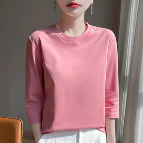 Blusa Básica em Algodão Mercerizado com Manga Cropped  "Primavera de Seul"