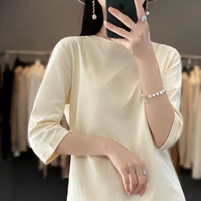 Blusa Básica em Algodão Mercerizado com Manga Cropped  "Primavera de Seul"