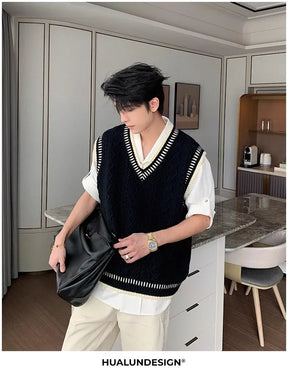 Colete suéter masculino casual decote em V
