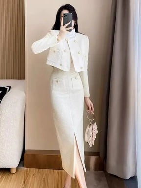 Conjunto Tweed com Jaqueta Curta e Saia - Look Elegância Profissional