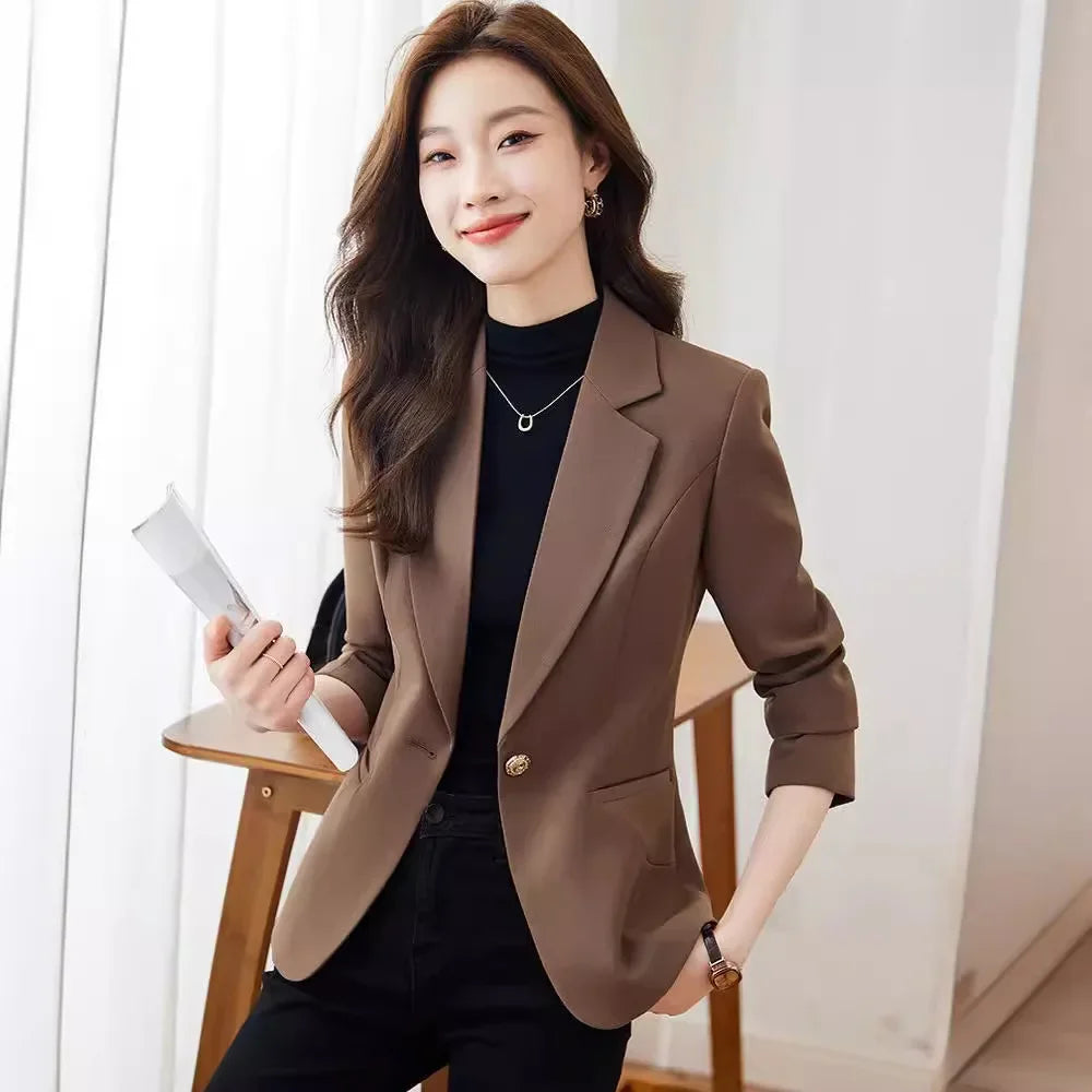 Jaqueta de terno feminina cor caramelo casual