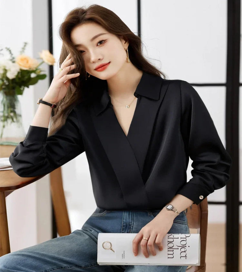 Blusa Feminina Chiffon &amp; Cetim – Look Seoul Soft