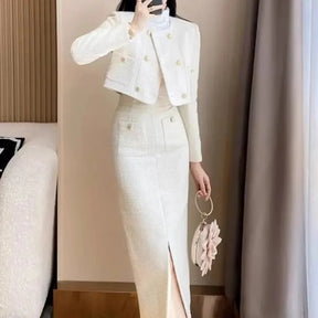 Conjunto Tweed com Jaqueta Curta e Saia - Look Elegância Profissional