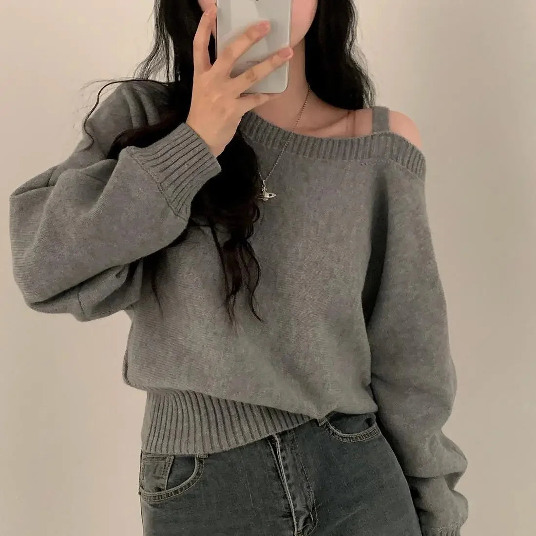 Blusa suerte estilo coreano chique com ombros de fora
