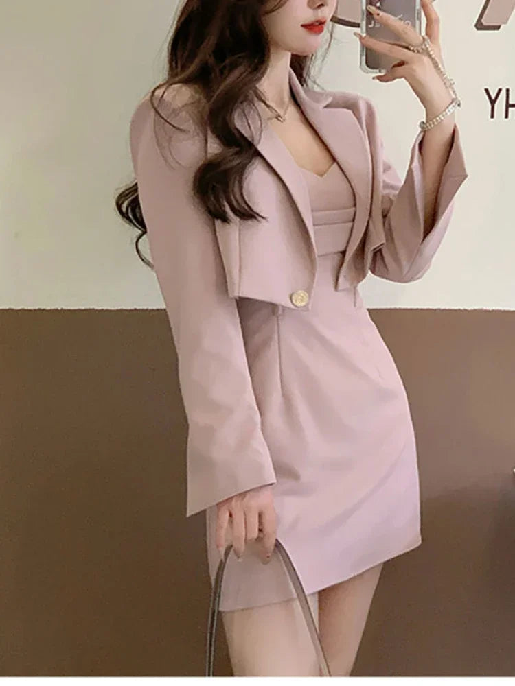 Conjunto de duas peças blazer casaco + vestido