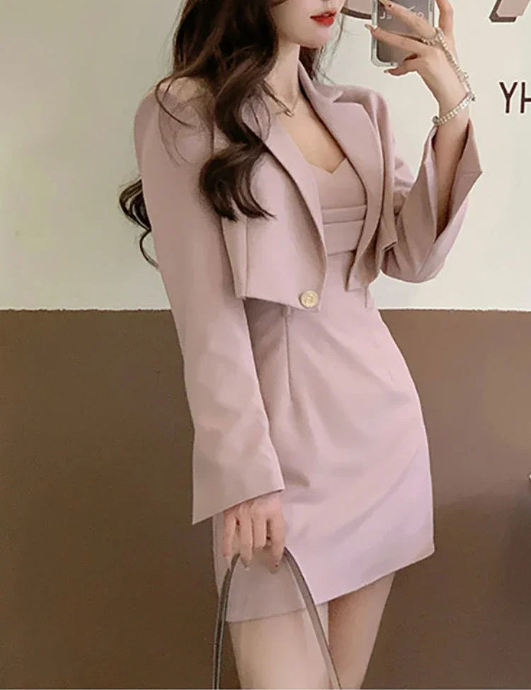 Conjunto de duas peças blazer casaco + vestido