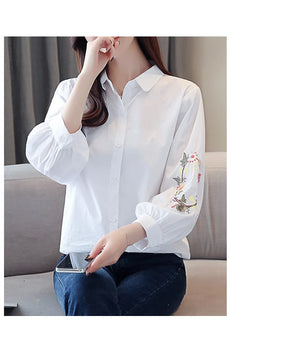 Camisa Bordada com Gola Polo e Manga 3/4