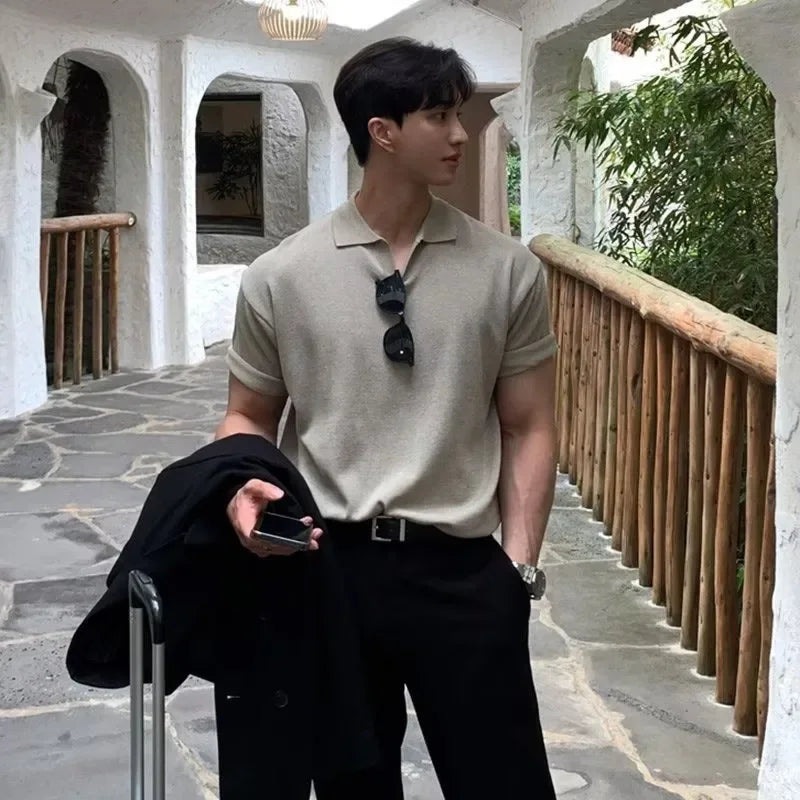 Polo Tricot Masculina Estilo Coreano Vintage