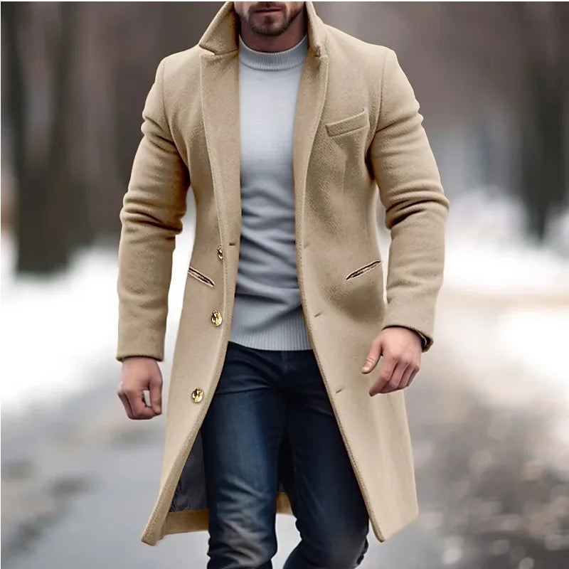 Casaco de lã masculino jaqueta elegante casaco de lã com bolsos de lapela único breasted jaqueta de manga longa para inverno terno jaquetas