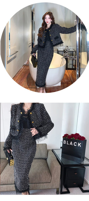 Conjunto com Casaco Saia alta Longa Conjunto