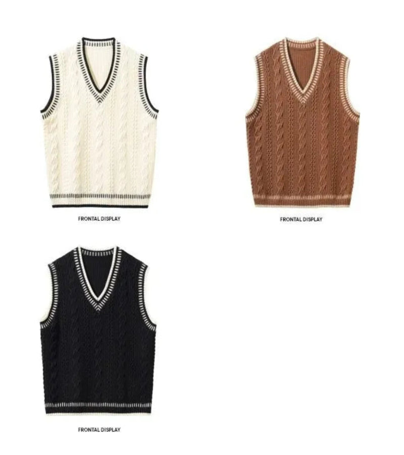 Colete Suéter Masculino Casual Decote em V – Estilo Coreano Clássico