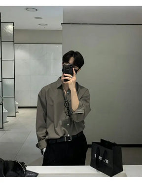 Camisa masculina leve de luxo coreana