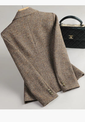 Terno de lã para mulheres, xadrez, tweed, estilo casual