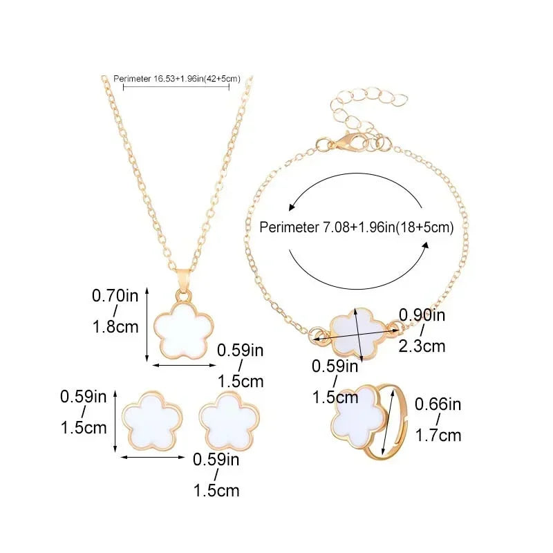 Conjunto de Joias Luxo Floral – Colar, Pulseira e Anel Femininos