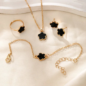 Conjunto de flor luxo, pulseira, colar, anel para mulheres