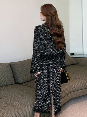 Conjunto com Casaco Saia alta Longa Conjunto