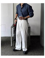 Camisa Masculina Coreana de Manga Longa com Pregas - Look Seoul Chic