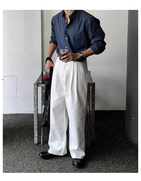 Camisa Masculina Coreana de Manga Longa com Pregas - Look Seoul Chic