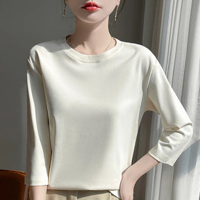 Blusa Básica em Algodão Mercerizado com Manga Cropped  "Primavera de Seul"