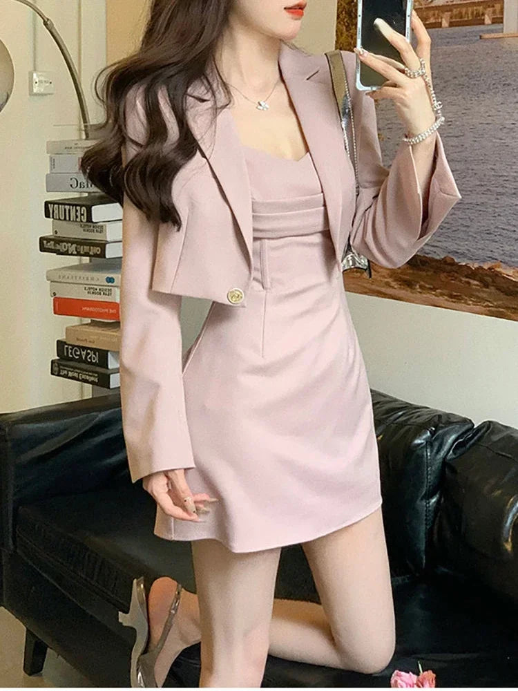 Conjunto de duas peças blazer casaco + vestido