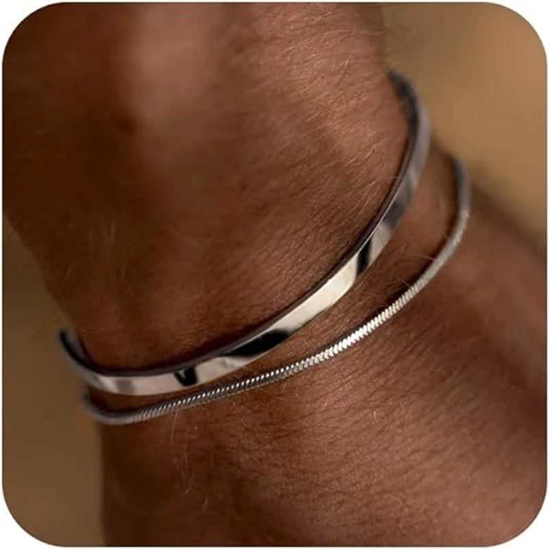 Pulseiras empilháveis para homens, conjuntos de pulseiras banhadas