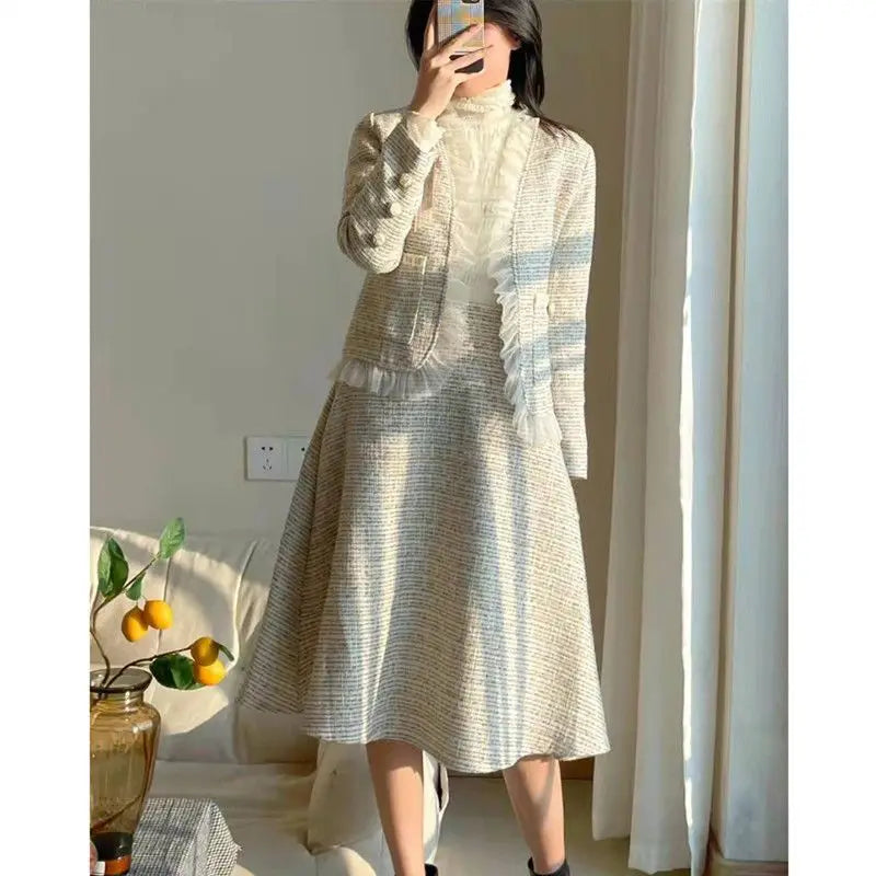 Conjunto de Duas Peças Tweed Estilo Saia