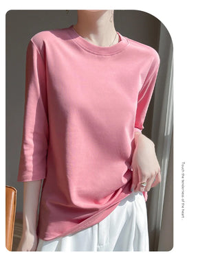 Blusa Básica em Algodão Mercerizado com Manga Cropped  "Primavera de Seul"