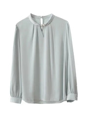 Blusa Elegante de Cetim com Gola Alta e Miçangas pulôver