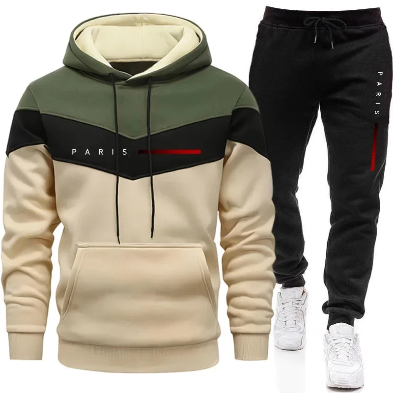 Conjunto de Moletom Masculino Paris Fashion: Moletom com Capuz e Calça Jogger para o Dia a Dia, Esportivo, Tendência Urbana, Agasalho Quente