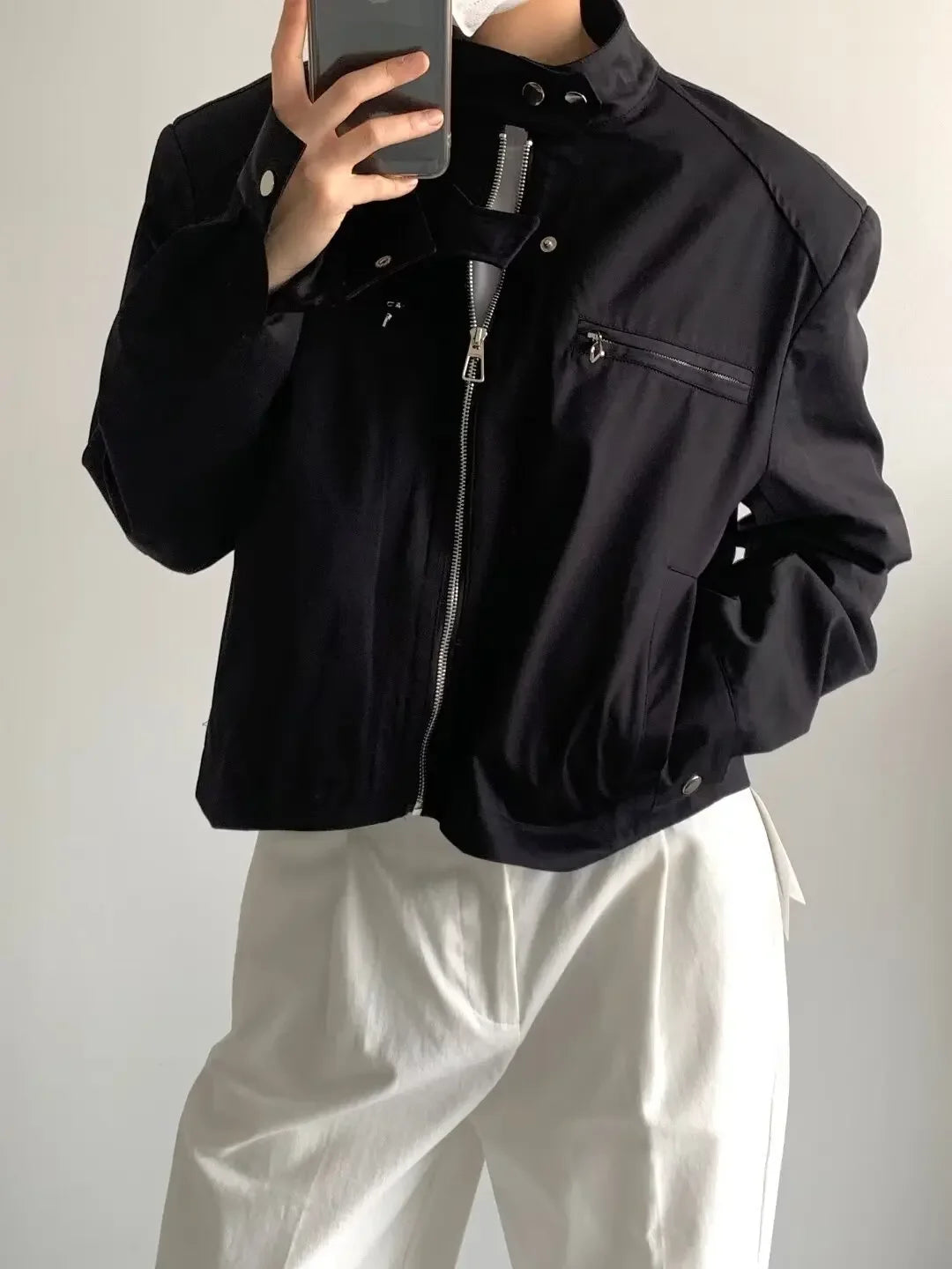 Jaqueta cortada moda coreana