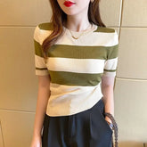 Cropped Versão Coreana Slimming Suave Listrado