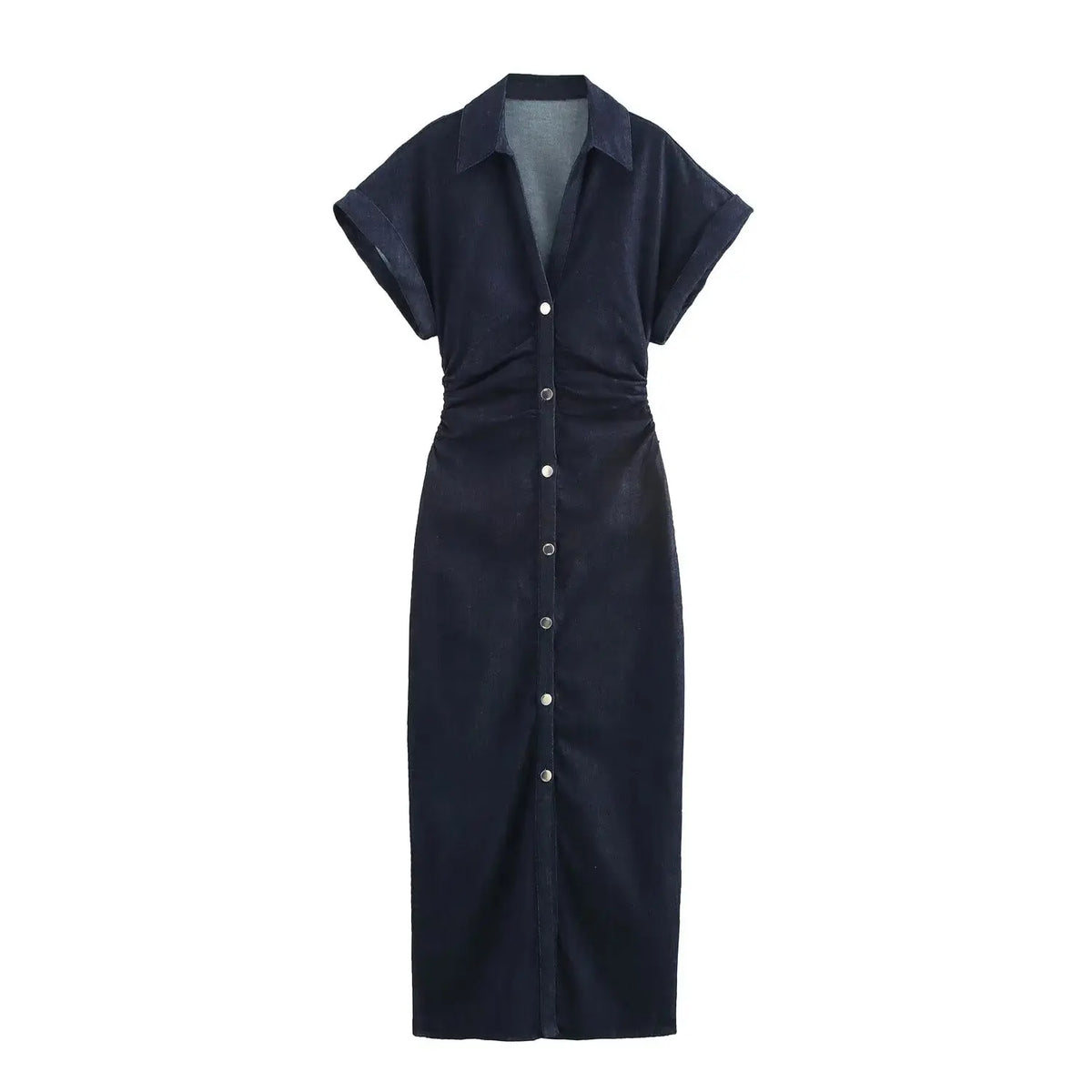 Vestido Jeans Midi Slim com Lapela - Look Seoul Denim Chic