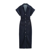 Vestido Jeans Midi Slim com Lapela - Look Seoul Denim Chic