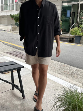 Camisa Masculina Coreana de Linho Leve - Look Seoul Verão