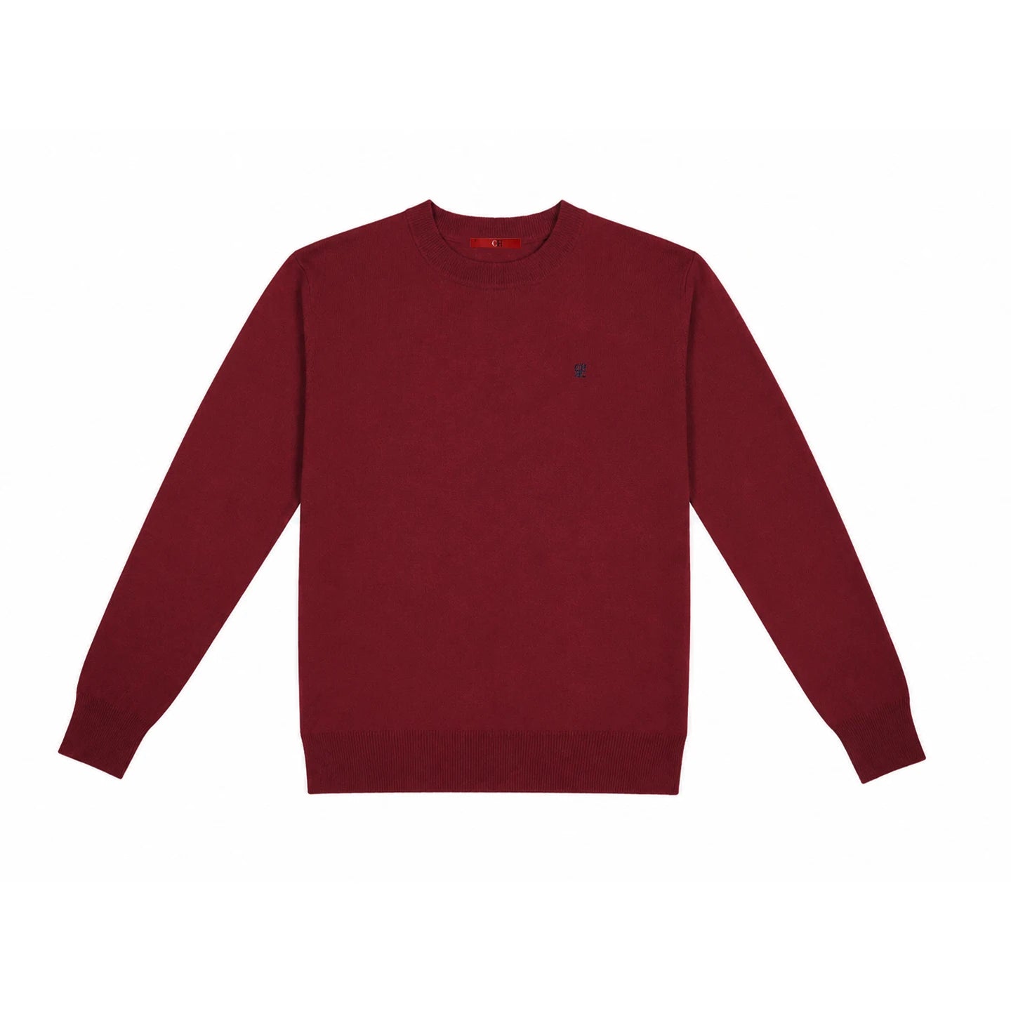 Suéter Masculino CH com Gola Redonda, Ajuste Slim, Manga Longa, Pullover de Tricô com Bordado Vermelho, Top Casual para Negócios