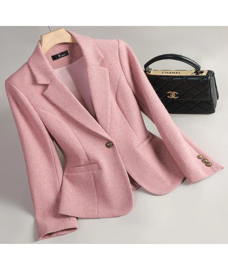 Terno de Lã Feminino Xadrez Tweed – Estilo Casual Coreano