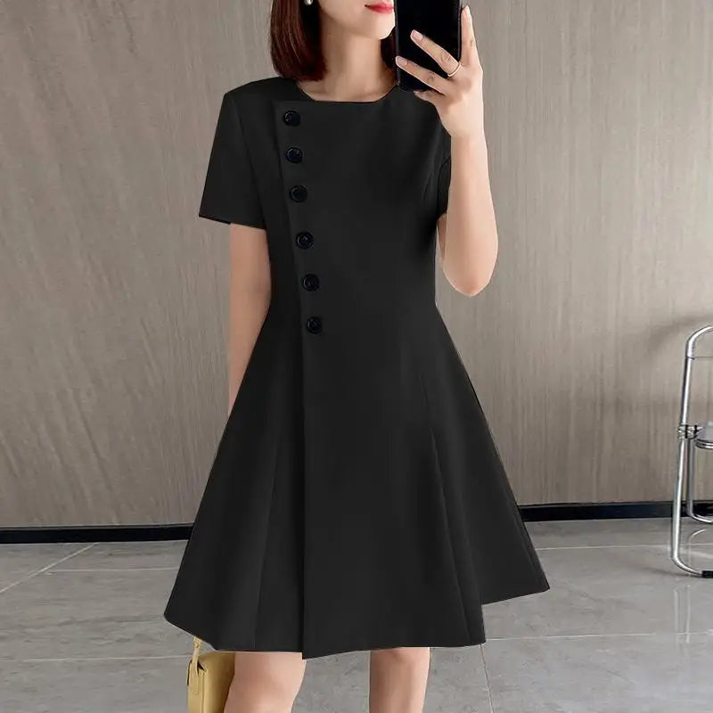 Vestido de Festa Vintage Colete Cintura A-line , com Botão Plissado