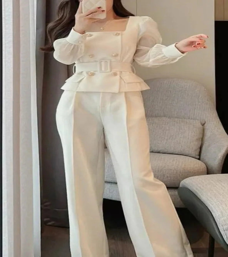 Look Sucesso Coreano – Conjunto de Calça e Blazer de Alfaiataria Elegante